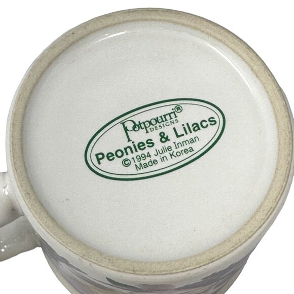Potpourri Designs Mugs Peonies Lilacs Julie Inman 1994 Vintage Floral Green Set - Picture 7 of 7